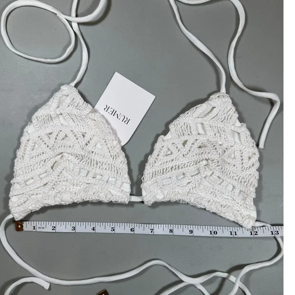 NWT RUMER The Label White Crochet Bikini Top Size XL
